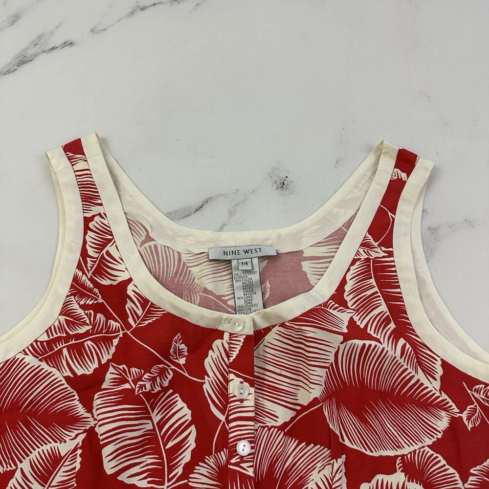 Nine West Vintage Y2k Tropical Floral Top Size 14 Red White Tropical Sleeveless - Picture 2 of 9
